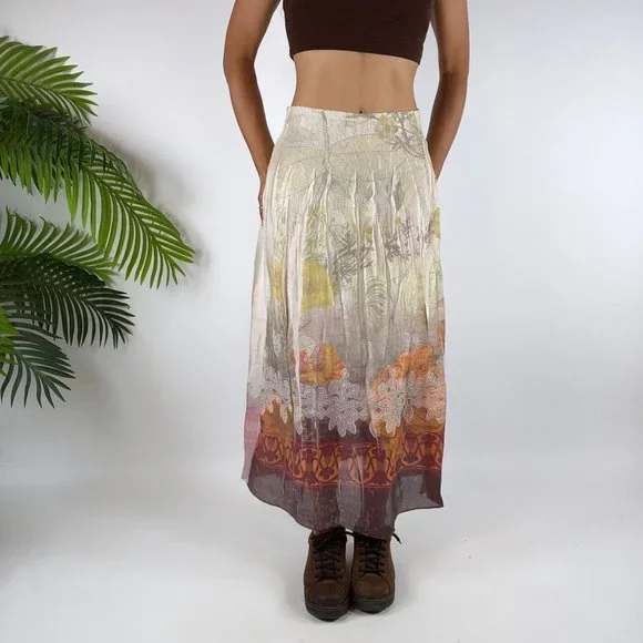 Vintage Y2K Fairy Grunge Floral Patchwork Boho Hippie Midi Skirt / Size: One - Picture 5 of 7